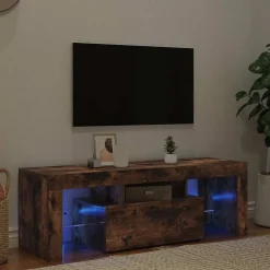 vidaXL Meuble TV avec lumières LED chêne fumé 120x35x40 cm