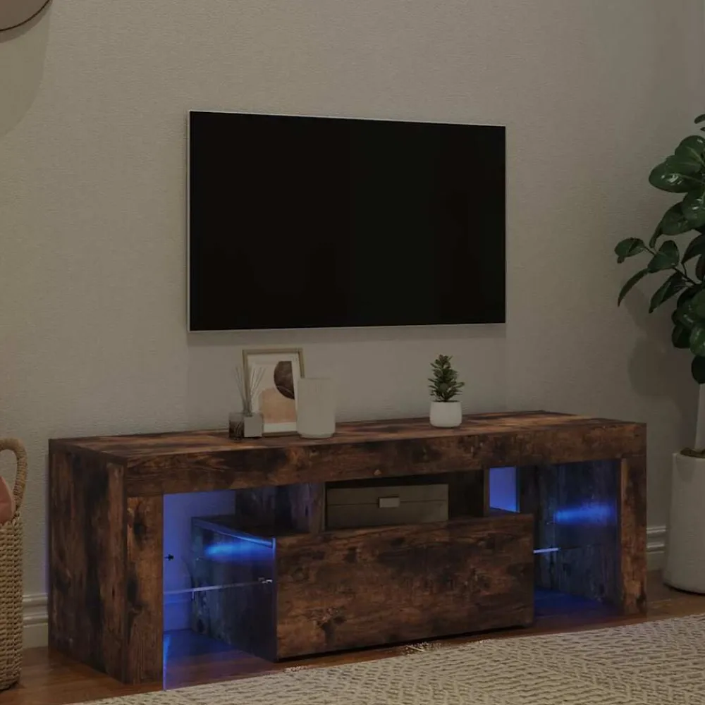 vidaXL Meuble TV avec lumières LED chêne fumé 120x35x40 cm