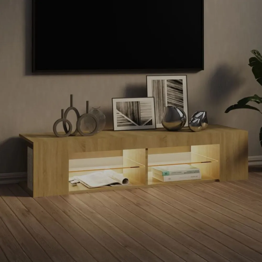 vidaXL Meuble TV avec lumières LED chêne sonoma 135x39x30 cm