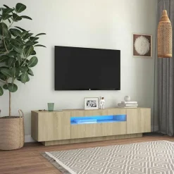 vidaXL Meuble TV avec lumières LED Chêne sonoma 160x35x40 cm