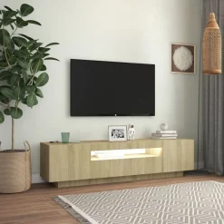 vidaXL Meuble TV avec lumières LED Chêne sonoma 160x35x40 cm