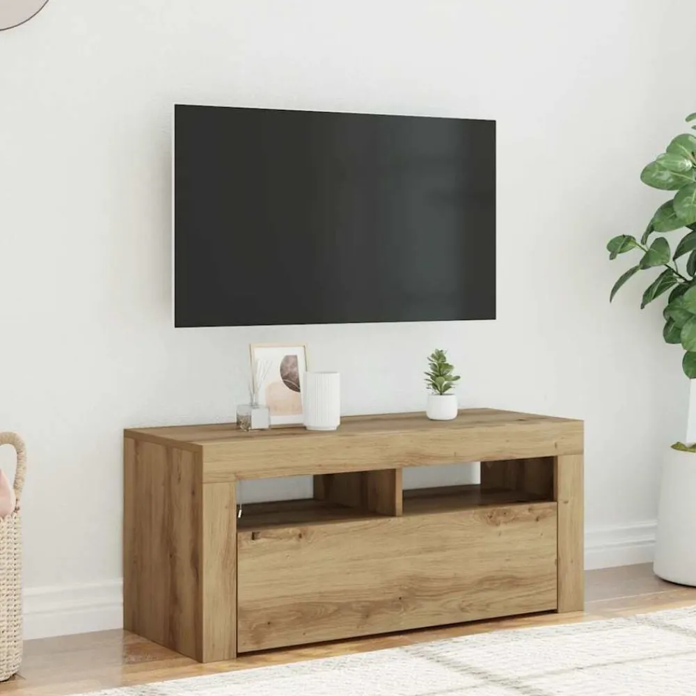 Meubles Tv-vidaXL Meuble TV avec lumières LED chêne artisanal bois d'ingénierie chêne artisanal