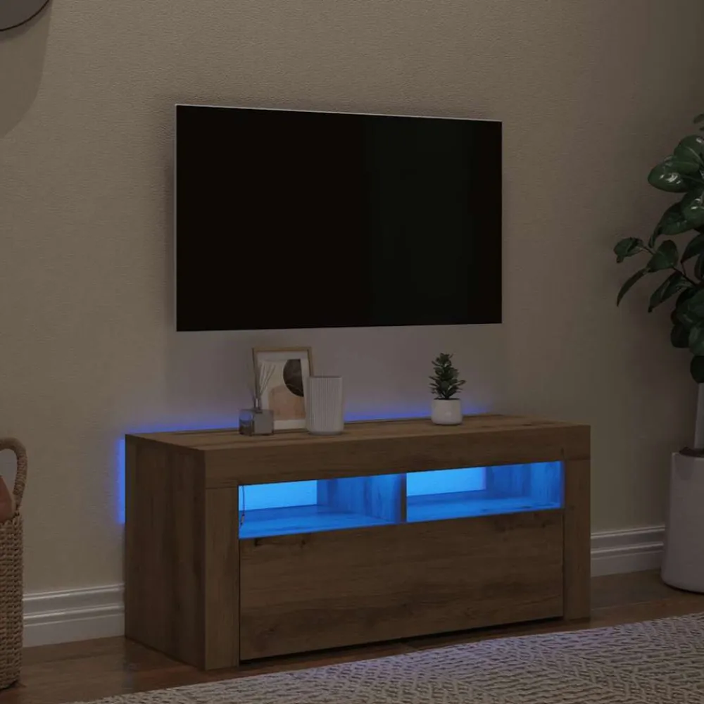 Meubles Tv-vidaXL Meuble TV avec lumières LED chêne artisanal bois d'ingénierie chêne artisanal