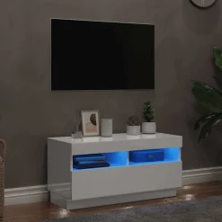 Meubles Tv-vidaXL Meuble TV avec lumières LED 80x35x40 cm Blanc brillant