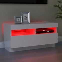 Meubles Tv-vidaXL Meuble TV avec lumières LED 80x35x40 cm Blanc brillant