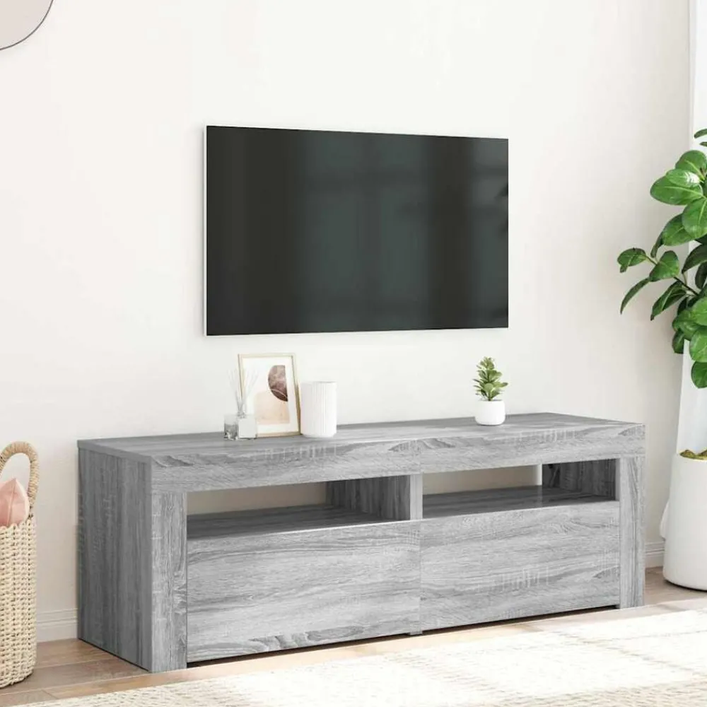 Meubles Tv-vidaXL Meuble TV avec lumières LED 120x35x40 cm Sonoma gris