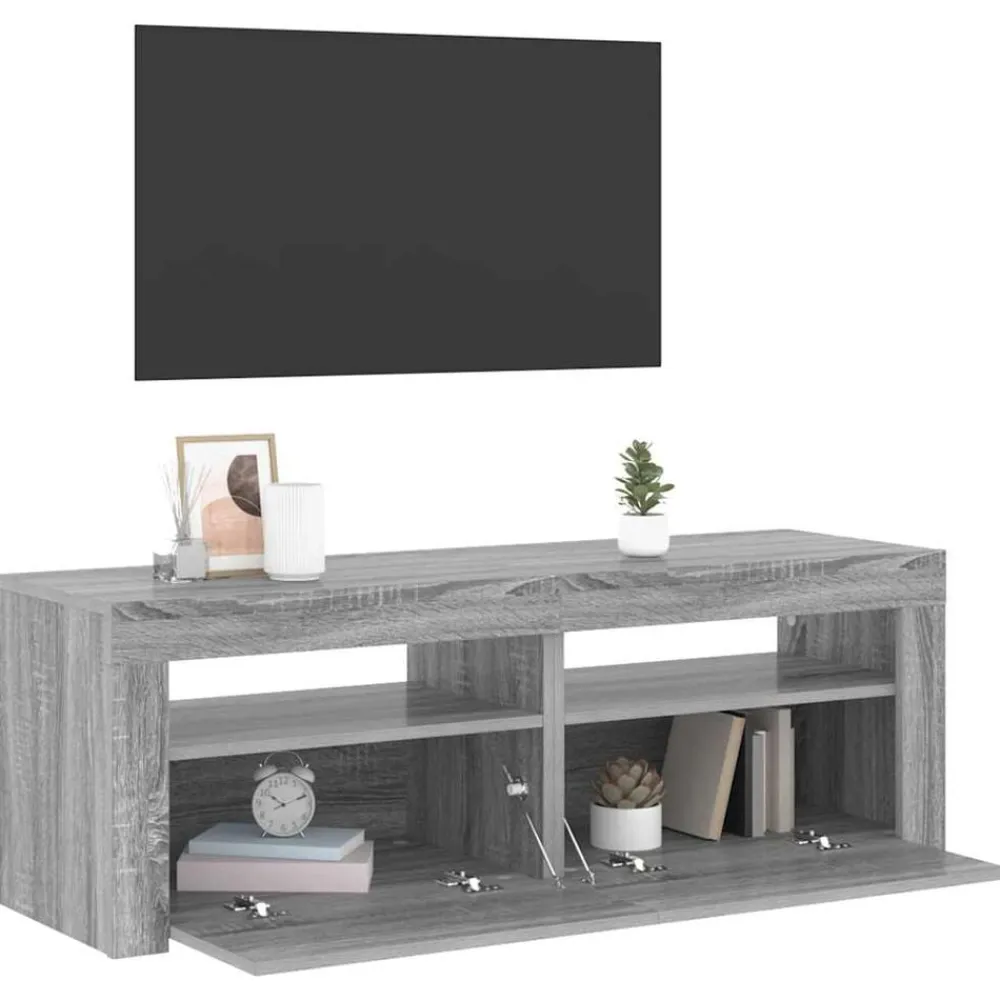 Meubles Tv-vidaXL Meuble TV avec lumières LED 120x35x40 cm Sonoma gris