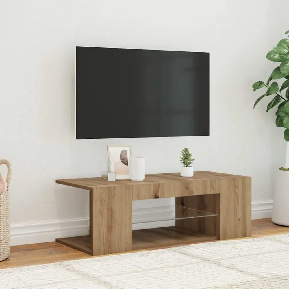 Meubles Tv-vidaXL Meuble TV avec lumières LED chêne artisanal bois d'ingénierie chêne artisanal