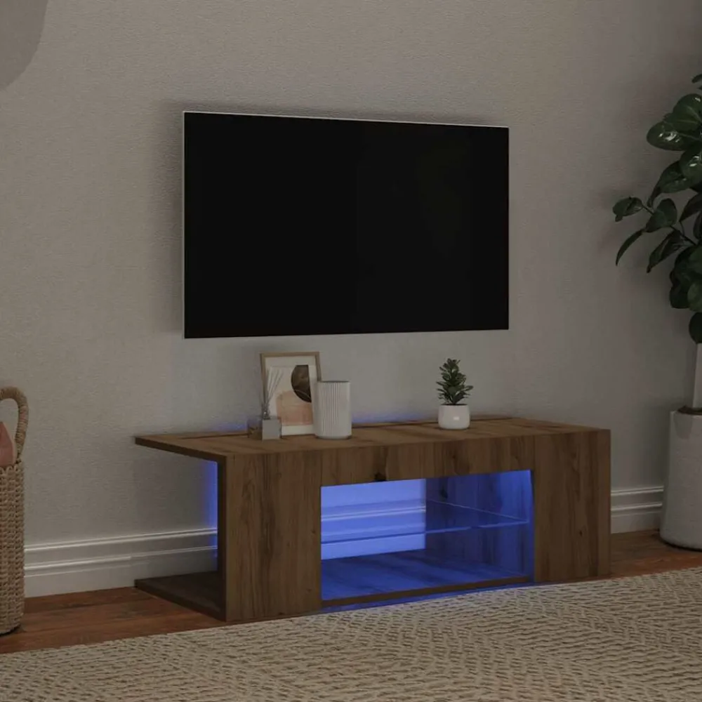 Meubles Tv-vidaXL Meuble TV avec lumières LED chêne artisanal bois d'ingénierie chêne artisanal
