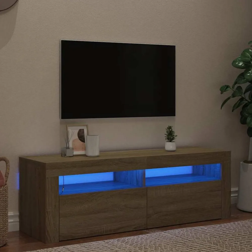 vidaXL Meuble TV avec lumières LED chêne sonoma 120x35x40 cm