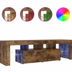 Meubles Tv-vidaXL Meuble TV avec lumières LED Chêne fumé 140x36,5x40 cm Chêne fumé