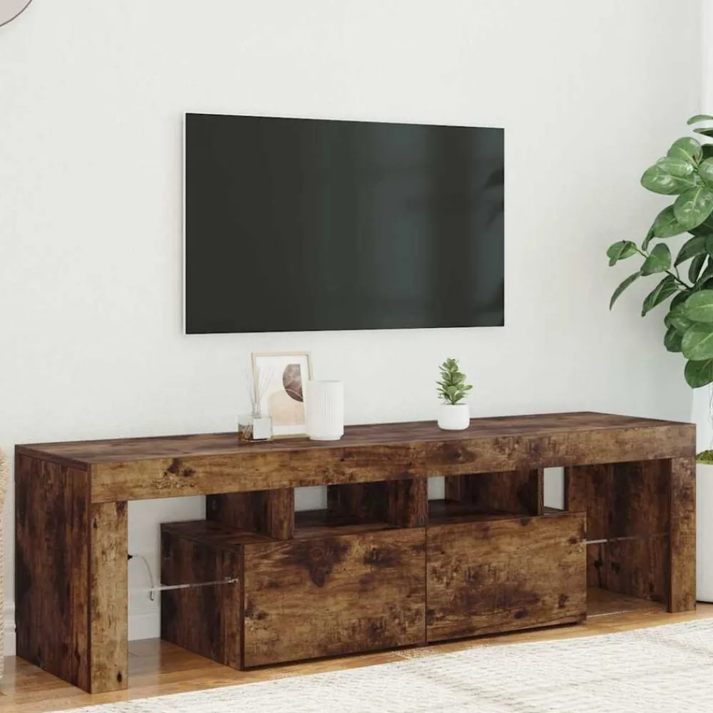Meubles Tv-vidaXL Meuble TV avec lumières LED Chêne fumé 140x36,5x40 cm Chêne fumé