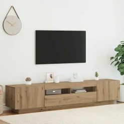 vidaXL Meuble TV avec lumières LED chêne artisanal bois d'ingénierie