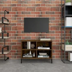 Meubles Tv-vidaXL Meuble TV avec pieds en métal Chêne fumé 69,5x30x50 cm Ch&ecirc;ne fumé