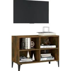 Meubles Tv-vidaXL Meuble TV avec pieds en métal Chêne fumé 69,5x30x50 cm Chêne fumé