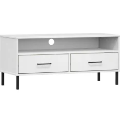 Meubles Tv-vidaXL Meuble TV avec pieds en métal Bois de pin massif OSLO Blanc