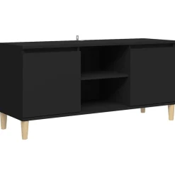 Meubles Tv-vidaXL Meuble TV avec pieds en bois massif 103,5x35x50 cm Noir