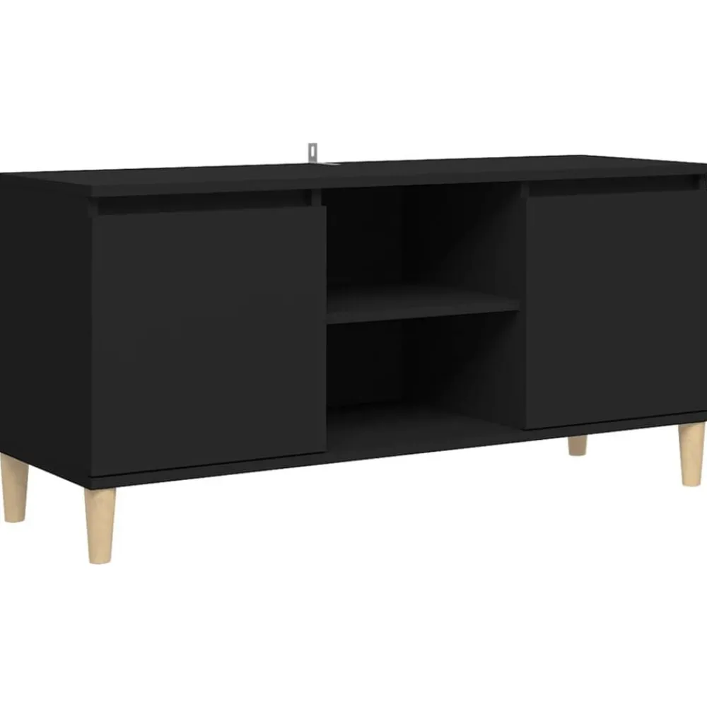 Meubles Tv-vidaXL Meuble TV avec pieds en bois massif 103,5x35x50 cm Noir
