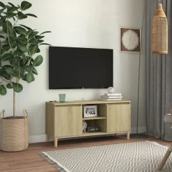 vidaXL Meuble TV avec pieds en bois massif Chêne sonoma 103,5x35x50 cm