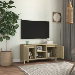 vidaXL Meuble TV avec pieds en bois massif Chêne sonoma 103,5x35x50 cm