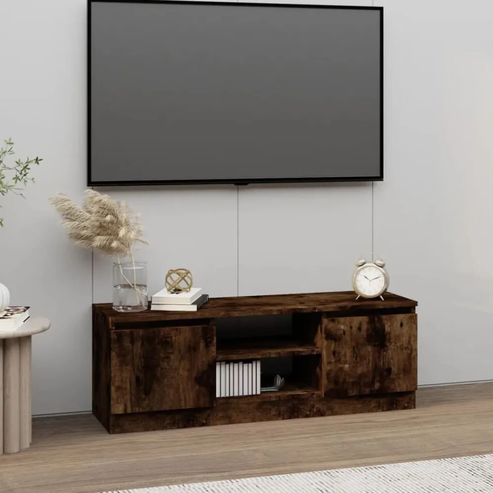 vidaXL Meuble TV avec porte Chêne fumé 102x30x36 cm