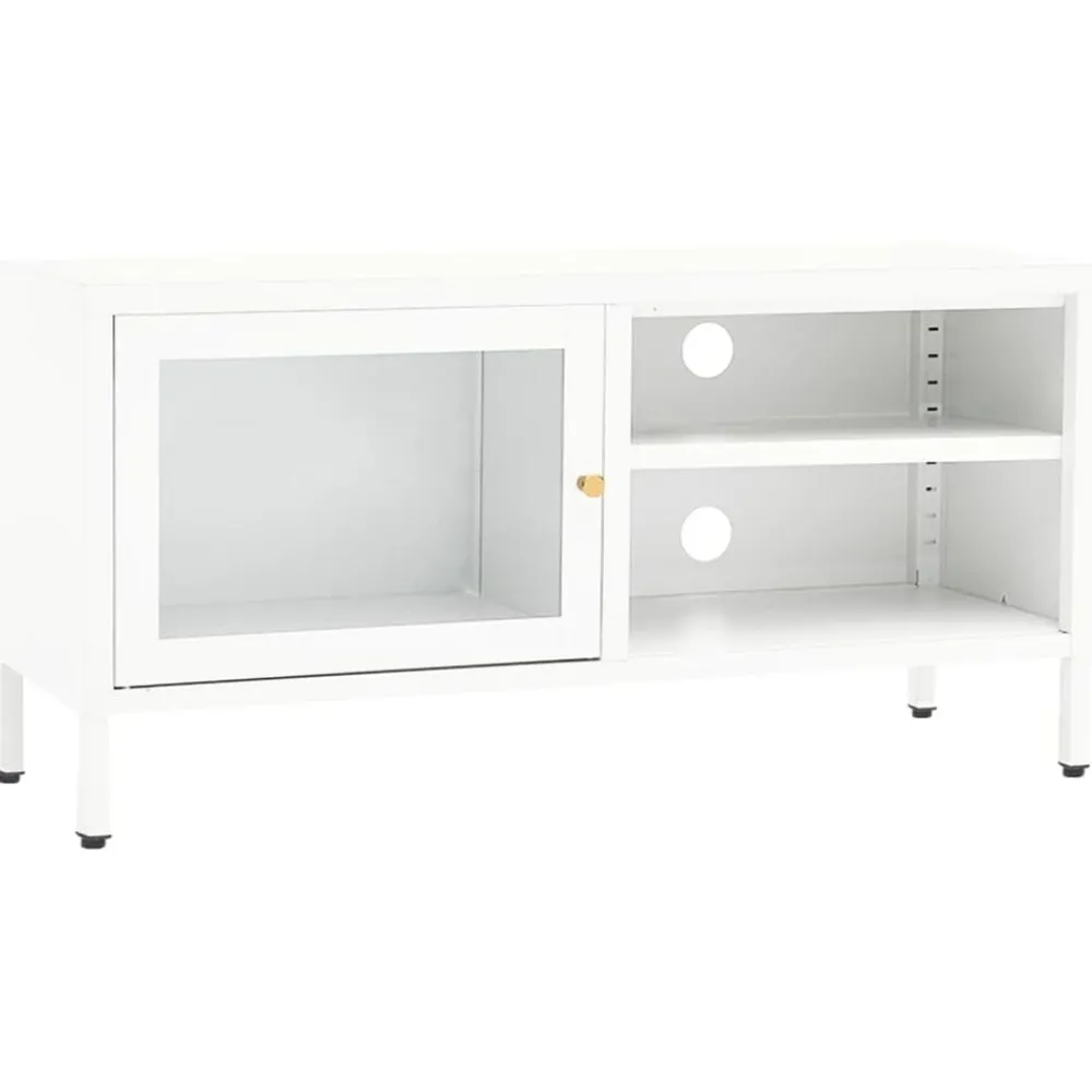 Meubles Tv-vidaXL Meuble TV 90x30x44 cm Acier et verre Blanc