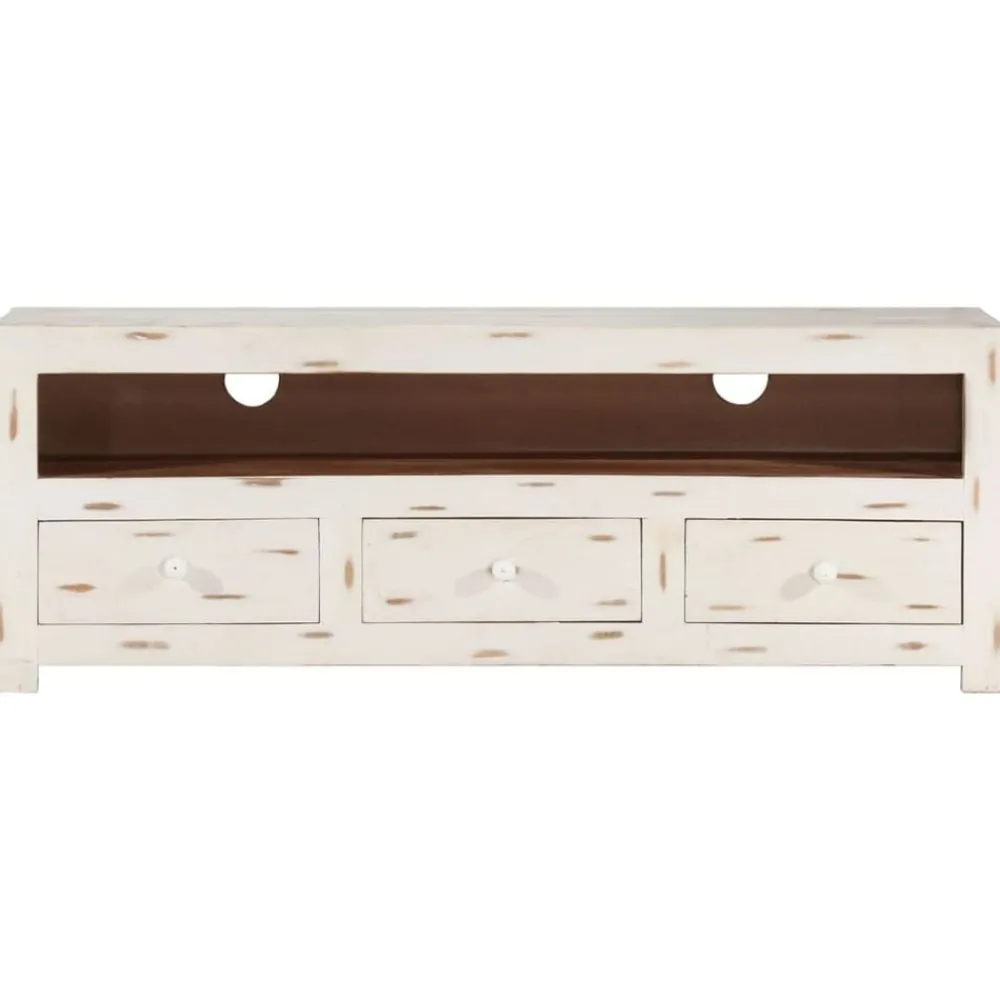 Meubles Tv-vidaXL Meuble TV Bois massif d'acacia 110x30x40 cm Blanc