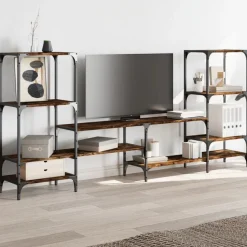 vidaXL Meuble TV chêne fumé 206,5x28,5x95 cm bois d'ingénierie