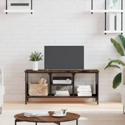 Meubles Tv-vidaXL Meuble TV chêne fumé 100x35x45 cm bois d'ingénierie et fer Ch&ecirc;ne fumé