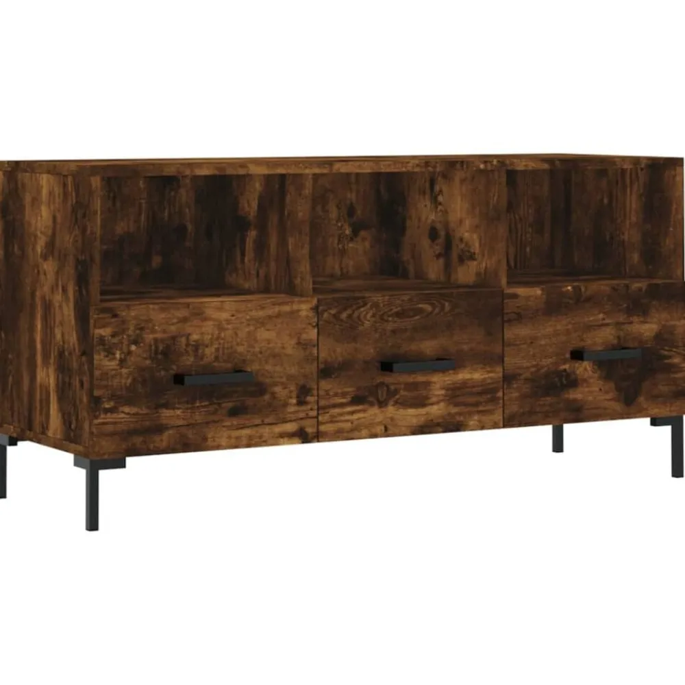Meubles Tv-vidaXL Meuble TV chêne fumé 102x36x50 cm bois d'ingénierie Chêne fumé