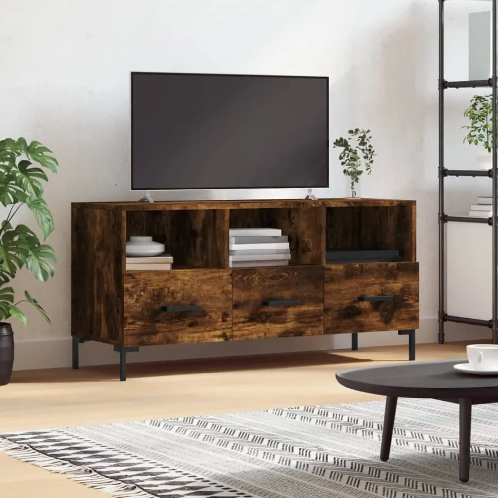 Meubles Tv-vidaXL Meuble TV chêne fumé 102x36x50 cm bois d'ingénierie Chêne fumé