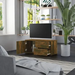 Meubles Tv-vidaXL Meuble TV Chêne fumé 80x34x36 cm Bois d'ingénierie Ch&ecirc;ne fumé