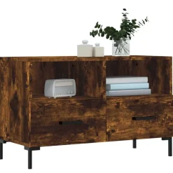 Meubles Tv-vidaXL Meuble TV Chêne fumé 80x36x50 cm Bois d'ingénierie Ch&ecirc;ne fumé