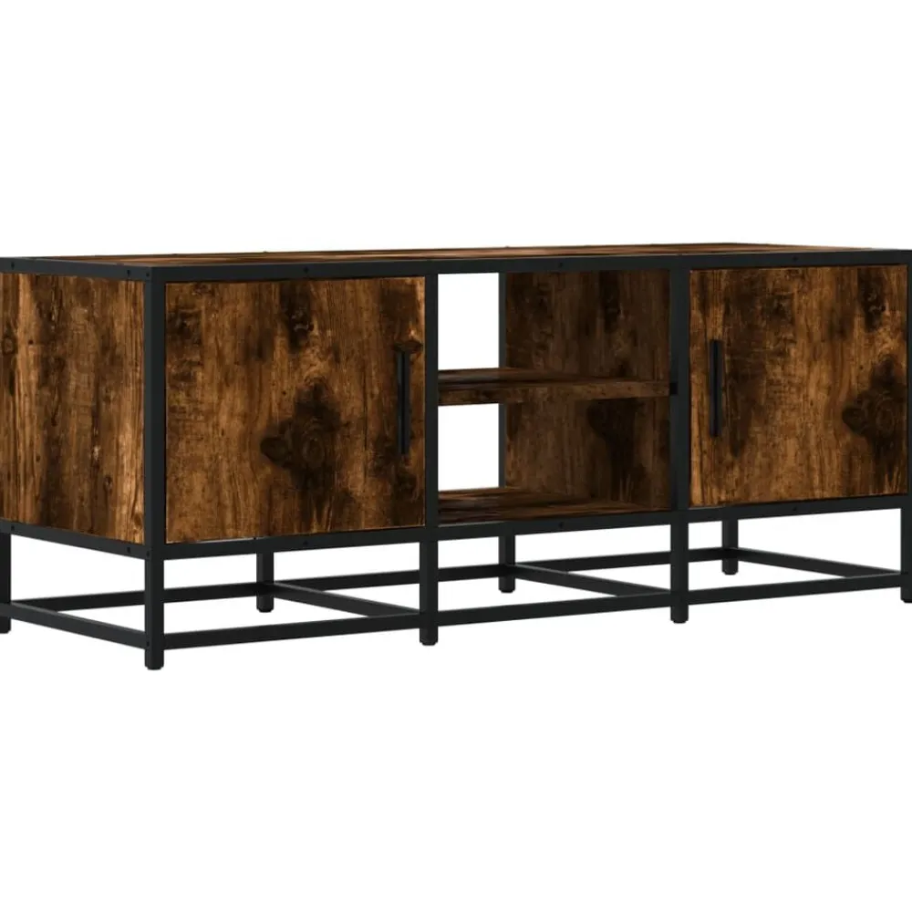 vidaXL Meuble TV chêne fumé 100x35x41 cm bois d'ingénierie et métal