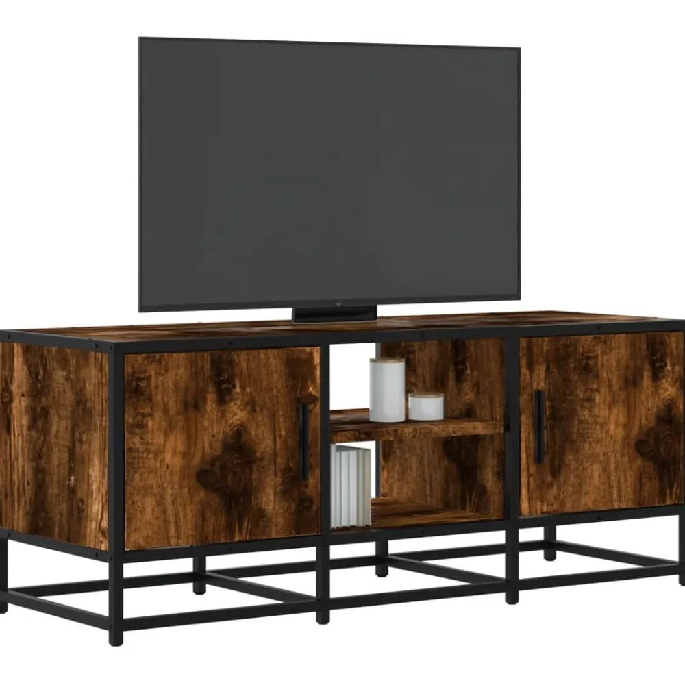 vidaXL Meuble TV chêne fumé 100x35x41 cm bois d'ingénierie et métal