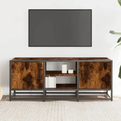 vidaXL Meuble TV chêne fumé 100x35x41 cm bois d'ingénierie et métal