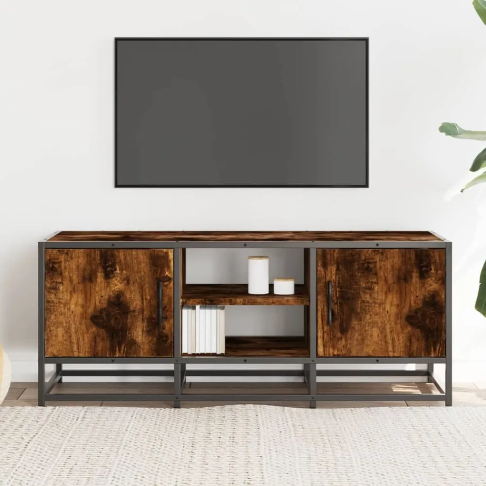 vidaXL Meuble TV chêne fumé 100x35x41 cm bois d'ingénierie et métal