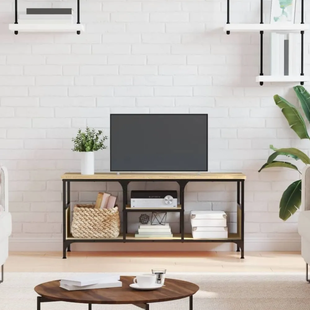 vidaXL Meuble TV chêne sonoma 100x35x45 cm bois d'ingénierie et fer