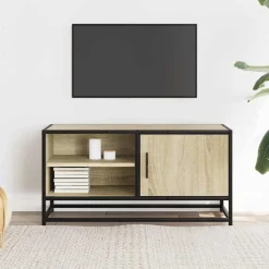 Meubles Tv-vidaXL Meuble TV chêne sonoma 80x34,5x40 cm bois d'ingénierie et métal Ch&ecirc;ne sonoma