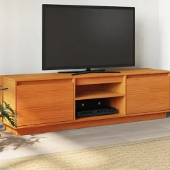 vidaXL Meuble TV cire marron 140x35x40 cm bois pin massif