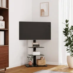 Appareils Électroniques-vidaXL Meuble TV d'angle 3 niveaux pour 32-65 pouces noir