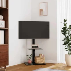 Appareils Électroniques-vidaXL Meuble TV d'angle 2 niveaux pour 32-65 pouces noir