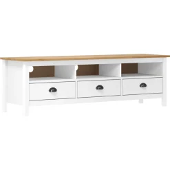 Meubles Tv-vidaXL Meuble TV Hill Range Blanc 158x40x47 cm Bois de pin solide Blanc et marron