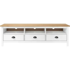 Meubles Tv-vidaXL Meuble TV Hill Range Blanc 158x40x47 cm Bois de pin solide Blanc et marron