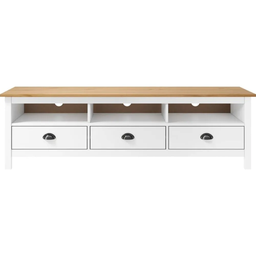 Meubles Tv-vidaXL Meuble TV Hill Range Blanc 158x40x47 cm Bois de pin solide Blanc et marron