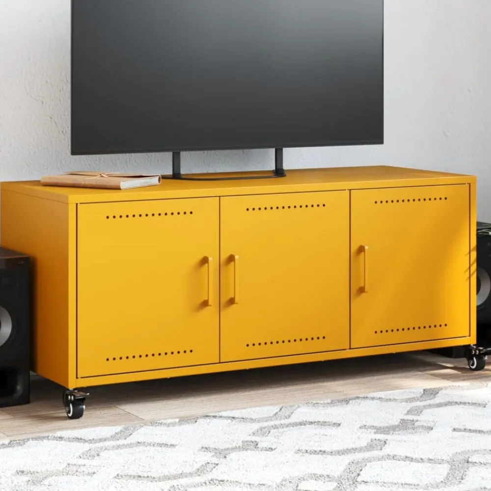 vidaXL Meuble TV moutarde 100,5x39x43,5 cm acier