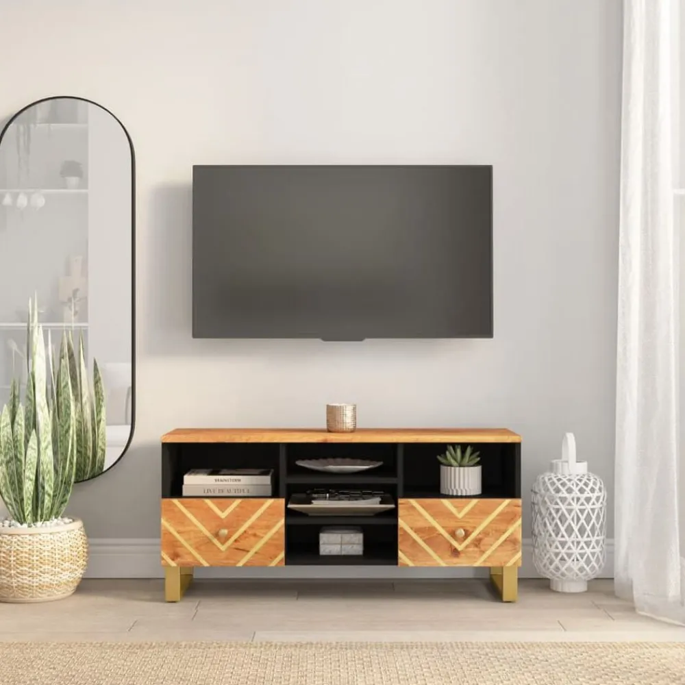 Meubles Tv-vidaXL Meuble TV marron et noir 100x33,5x46 cm bois massif de manguier