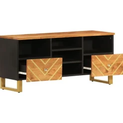 Meubles Tv-vidaXL Meuble TV marron et noir 100x33,5x46 cm bois massif de manguier