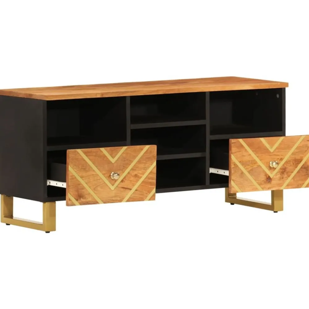 Meubles Tv-vidaXL Meuble TV marron et noir 100x33,5x46 cm bois massif de manguier