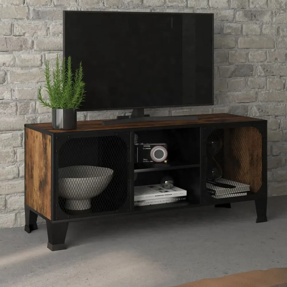 Meubles Tv-vidaXL Meuble TV 105x36x47 cm Métal et MDF marron rustique